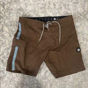 VISSLA Brown Boardshorts with Light Blue Side Stripe